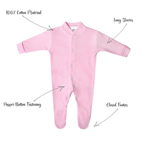 Baby Sleepsuits / Babygrows, 100% Cotton, Made In Britain, Girls, Pink