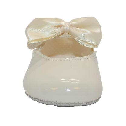 Baby Girls Bow Shoes - Soft Sole, Made in Britain, UK 0-3, Ivory
