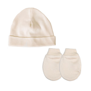 Baby Boys & Girls Hat And Scratch Mitts Set - Pure Cotton, Cream