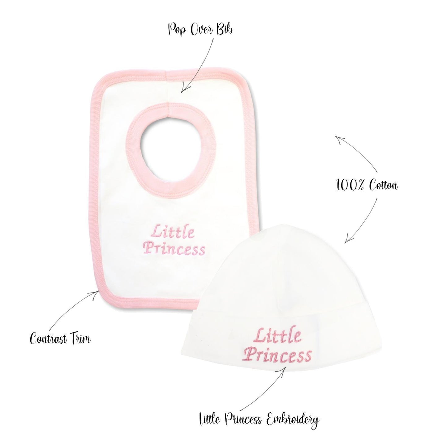 Little Prince & Princess Bib and Hat Set