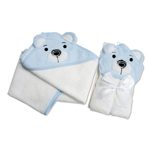 Baby Hooded Towel - Bear Theme, Boys, Blue - Pure Cotton