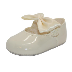 Baby Girls Bow Shoes - Soft Sole, Made in Britain, UK 0-3, Ivory