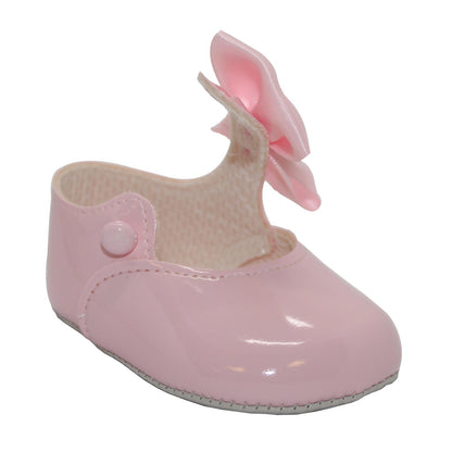 Baby Girls Bow Shoes - Soft Sole, Made in Britain, UK 0-3, Pink