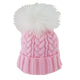 Baby Girls Pom Pom Hat, Cable Knit - Pink, 0-6 Months