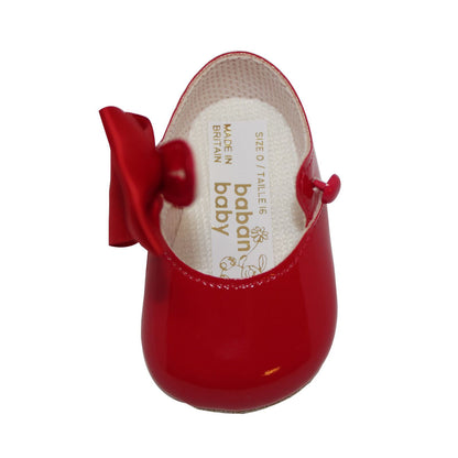 Baby Girls Bow Shoes - Soft Sole, Made in Britain, UK 0-3, Red