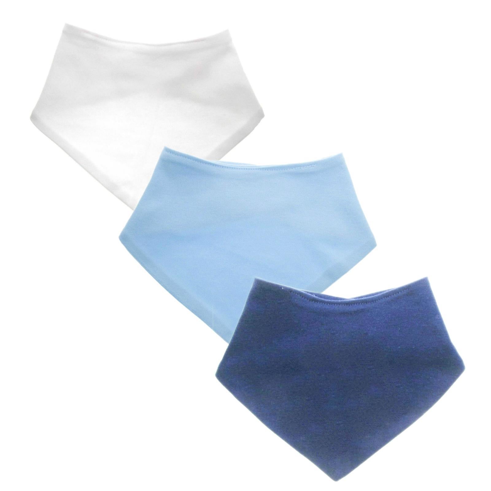 Baby Bandana Bibs - 100% Cotton, White, Blue, Navy, 3 Pack