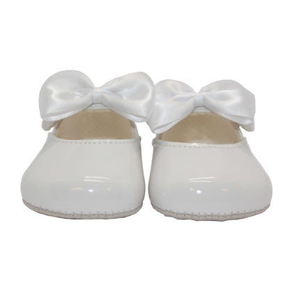 Baby Girls Bow Shoes - Soft Sole, Made in Britain, UK 0-3, White