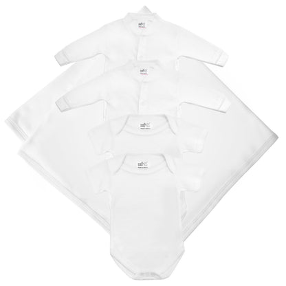 Baban Baby 5 Piece Set - 100% Cotton Clothing, Made In Britain - White
