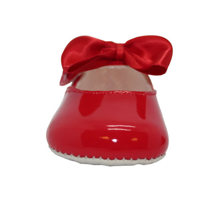 Baby Girls Bow Shoes - Soft Sole, Made in Britain, UK 0-3, Red