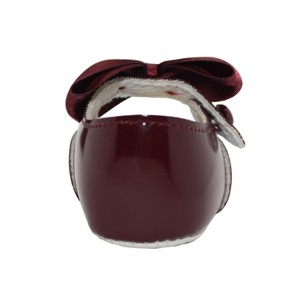 Baby Girls Bow Shoes - Soft Sole, Made in Britain, UK 0-3, Burgundy