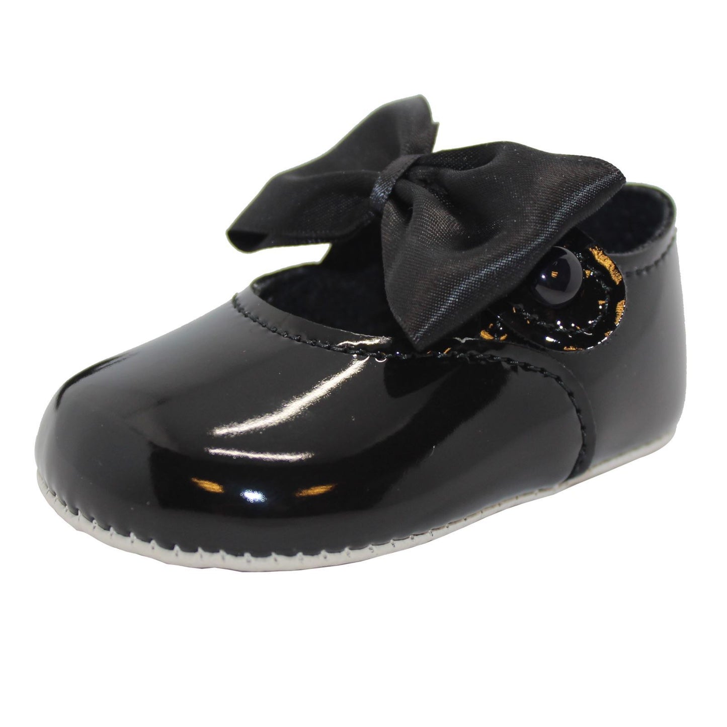 Baby Girls Bow Shoes - Soft Sole, Made in Britain, UK 0-3, Black