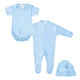 Baby Boys Set, Sleepsuit, Bodysuit, Hat, Made in UK, Pure Cotton, Blue