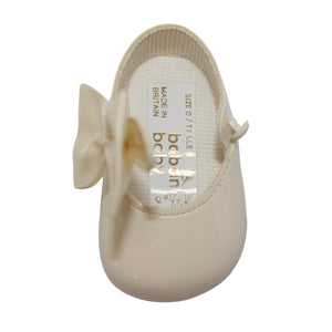Baby Girls Bow Shoes - Soft Sole, Made in Britain, UK 0-3, Ivory