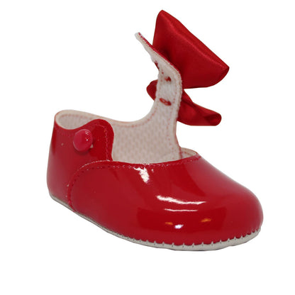 Baby Girls Bow Shoes - Soft Sole, Made in Britain, UK 0-3, Red