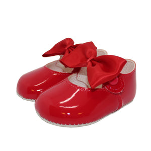Baby Girls Bow Shoes - Soft Sole, Made in Britain, UK 0-3, Red