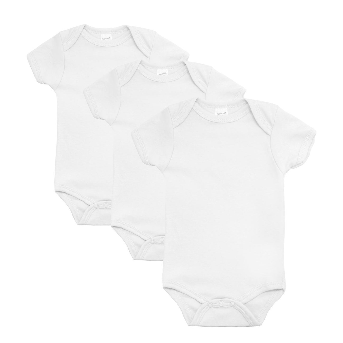 Baby Boys & Girls Bodysuits - 3 Pack, 100% Cotton, 0-6 Months - White