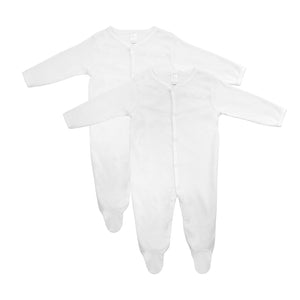 Baby Sleepsuits - 2 Pack, 100% Cotton, 0-6 Months - White