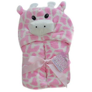 Baby Girls Hooded Wrap - Giraffe Embroidery - Pink