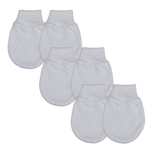 Baby Boys & Girls Scratch Mitts, 3 Pairs, Cotton, Made in UK - White
