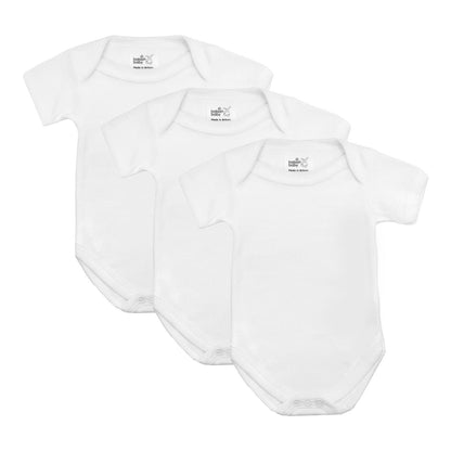 Baban Baby Bodysuits - 3 Pack - 100% Cotton, Made In Britain - White