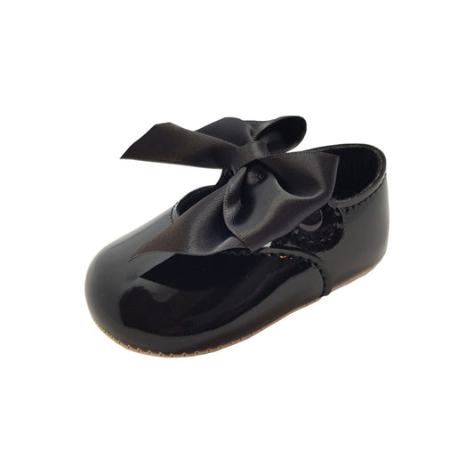 Baby Girls Shoes - Leather, Soft Soled, UK 0-3 - Made in Britain - Black