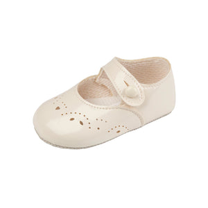 Baby Girls Punch Shoes, Leather - Made in Britain - Ivory Patent