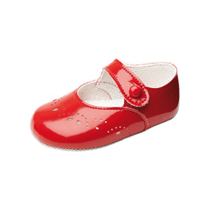 Baby Girls Punch Shoes, Leather - Made in Britain - Red Patent