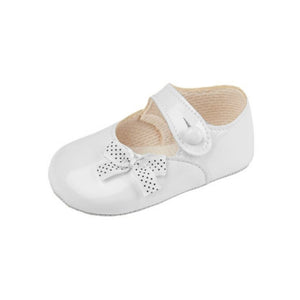 Baby Girls Polka Dot Bow Shoes, Leather - Made in Britain - White Patent