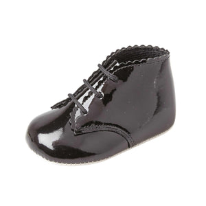 Baby Girls Lace Up Boots, Leather - Made in Britain - Black Patent