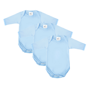 Baban Baby Long Sleeve Bodysuits, 3 Pack, 100% Cotton, Made in Britain - Blue