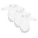 Baban Baby Long Sleeve Bodysuits, 3 Pack, 100% Cotton, Made in Britain - White