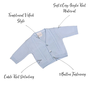 Baby Boys Cable Knitted Cardigan - Blue, Dandelion - 0-18 Months