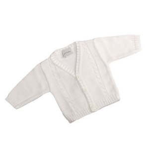 Baby Boys Cable Knitted Cardigan - White, Dandelion - 0-18 Months