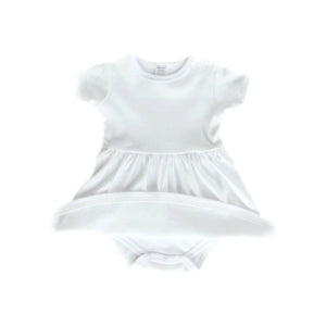Baby Girls Bodysuit Dress - White, 100% Cotton