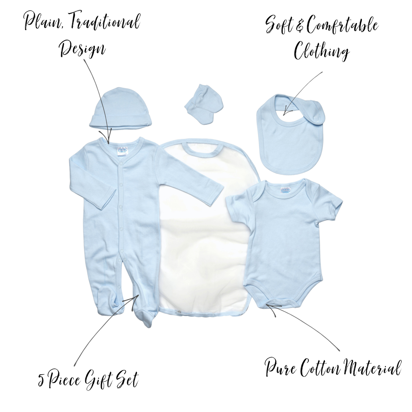 5 Piece Plain Layette Set