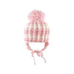 Baby Girls Knitted Bobble Hat - Chunky Knit - White