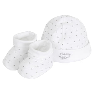 Baby Boys & Girls Hat & Booties Set - Pure Cotton, 0-3 Months - White