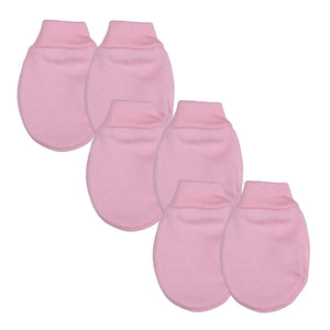 Baby Girls Scratch Mitts / Mittens, 3 Pairs, Cotton, Made in UK - Pink