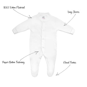 Baby Sleepsuits / Babygrows, 100% Cotton, Made In Britain - White