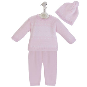Baby Girls Knitted Outfit Set - Top, Leggings & Hat, 0-18 Months - Pink