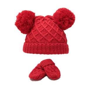 Baby Boys & Girls Hat & Mittens Set, Cable Knit, Pom Pom