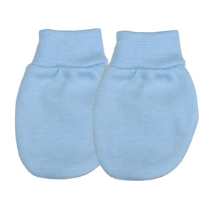 Baby Boys Scratch Mitts / Mittens, 3 Pairs, Cotton, Made in UK - Blue