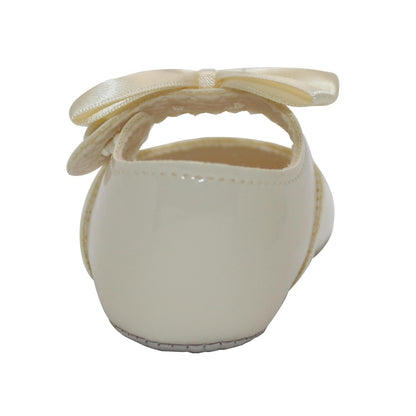 Baby Girls Bow Shoes - Soft Sole, Made in Britain, UK 0-3, Ivory