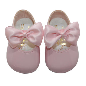 Baby Girls Bow Shoes - Soft Sole, Made in Britain, UK 0-3, Pink