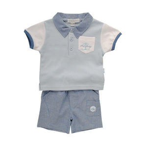 Baby Boys 'Sail Away' Set - 100% Cotton, Blue Polo & Shorts