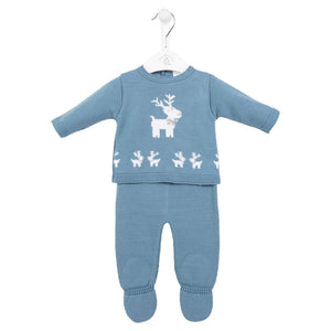 Baby Boys Knitted Outfit Set, Reindeer Theme - Blue, Dandelion