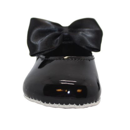 Baby Girls Bow Shoes - Soft Sole, Made in Britain, UK 0-3, Black
