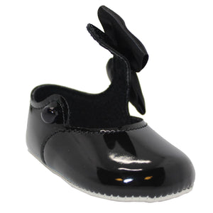 Baby Girls Bow Shoes - Soft Sole, Made in Britain, UK 0-3, Black