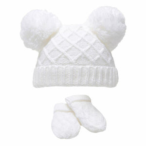 Baby Boys & Girls Hat & Mittens Set, Cable Knit, Pom Pom - White