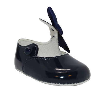 Baby Girls Bow Shoes - Soft Sole, Made in Britain, UK 0-3, Navy